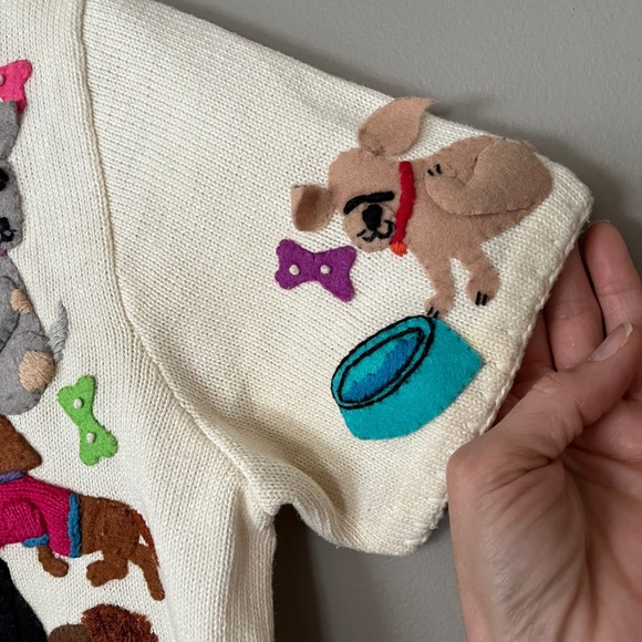 Vintage Michael Simon Dog Cardigan Sweater M Novelty Appliqué Grandmacore - Picture 6 of 12
